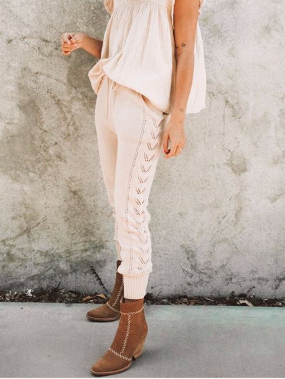 Spell & The Gypsy Linda Knit Track Pants Joggers in Sand / Cream | Medium | Rare